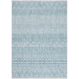SAFAVIEH Washable Rug Outdoor Courtyard Collection – 5’3″ x 7’7″, Black & Grey, Non-Shedding & Easy Cleaning, Ideal for Patio, Backyard, Mudroom (CY8196-37612)(Grey/Teal)