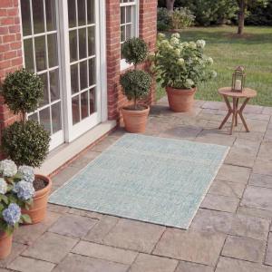 SAFAVIEH Washable Rug Outdoor Courtyard Collection – 5’3″ x 7’7″, Black & Grey, Non-Shedding & Easy Cleaning, Ideal for Patio, Backyard, Mudroom (CY8196-37612)(Light Grey/Aqua)
