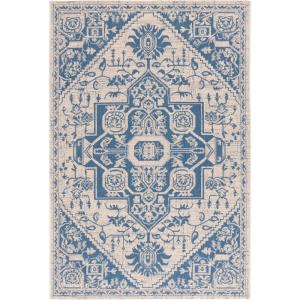 SAFAVIEH Washable Rug Outdoor Courtyard Collection – 8′ x 10′, Beige & Blue, Non-Shedding & Easy Cleaning, Ideal for Patio, Backyard, Mudroom (CYS6000-233)(Beige/Blue)