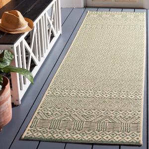 SAFAVIEH Washable Rug Outdoor Courtyard Collection – 8′ x 10′, Beige & Red, Non-Shedding & Easy Cleaning, Ideal for Patio, Backyard, Mudroom, DIning Space (CY6235-23812)(Dark Green/Beige)