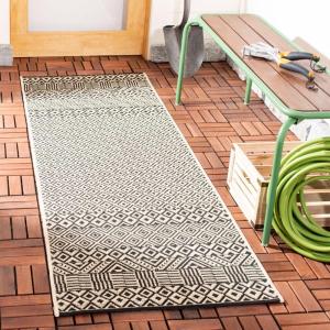 SAFAVIEH Washable Rug Outdoor Courtyard Collection – 8′ x 10′, Beige & Red, Non-Shedding & Easy Cleaning, Ideal for Patio, Backyard, Mudroom, DIning Space (CY6235-23812)(Beige/Black)