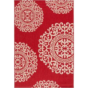 SAFAVIEH Washable Rug Outdoor Courtyard Collection – 8′ x 10′, Black & Beige, Non-Shedding & Easy Cleaning, Ideal for Patio, Backyard, Mudroom (CYS6008-256)(Red/Beige)