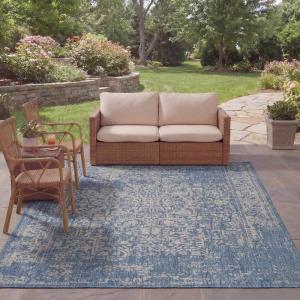 SAFAVIEH Washable Rug Outdoor Courtyard Collection – 8′ x 10′, Navy & Grey, Non-Shedding & Easy Cleaning, Ideal for Patio, Backyard, Mudroom (CYS8671-368)