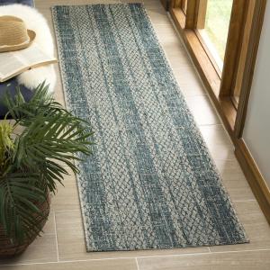 SAFAVIEH Washable Rug Outdoor Courtyard Collection – 8′ x 11′, Light Grey & Blue, Non-Shedding & Easy Cleaning, Ideal for Patio, Backyard, Mudroom (CY8736-36812)(Light Grey/Teal)