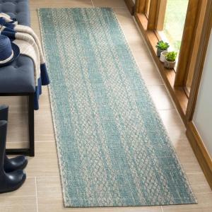 SAFAVIEH Washable Rug Outdoor Courtyard Collection – 8′ x 11′, Light Grey & Blue, Non-Shedding & Easy Cleaning, Ideal for Patio, Backyard, Mudroom (CY8736-36812)(Light Grey/Aqua)