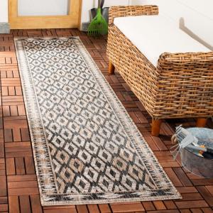 SAFAVIEH Washable Rug Outdoor Courtyard Collection – 9′ x 12′, Navy & Grey, Non-Shedding & Easy Cleaning, Ideal for Patio, Backyard, Mudroom (CY8531-36821)(Black/Natural)