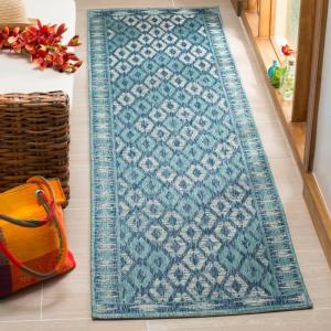 SAFAVIEH Washable Rug Outdoor Courtyard Collection – 9′ x 12′, Navy & Grey, Non-Shedding & Easy Cleaning, Ideal for Patio, Backyard, Mudroom (CY8531-36821)(Navy/Aqua)