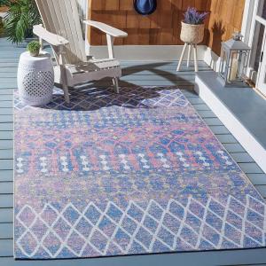 SAFAVIEH Washable Rug Outdoor Summer Collection – 5’3″ x 7’6″, Blue & Light Blue, Non-Shedding & Easy to Clean, Ideal for Patio, Backyard, Mudroom (SMR452M)(Blue/Light Blue)