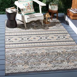 SAFAVIEH Washable Rug Outdoor Sunrise Collection – 8′ x 10′, Grey & Beige Black, Non-Shedding & Easy to Clean, Ideal for Patio, Backyard, Mudroom (SUN629F)(Grey/Beige Black)