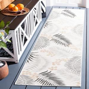 SAFAVIEH Washable Rug Outdoor Sunrise Collection – 8′ x 10′, Ivory & Blue Gold, Non-Shedding & Easy to Clean, Ideal for Patio, Backyard, Mudroom (SUN675A)(Ivory/Grey Black)