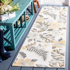 SAFAVIEH Washable Rug Outdoor Sunrise Collection – 8′ x 10′, Ivory & Rust Blue, Non-Shedding & Easy to Clean, Ideal for Patio, Backyard, Mudroom (SUN671C)(Ivory/Grey Gold)