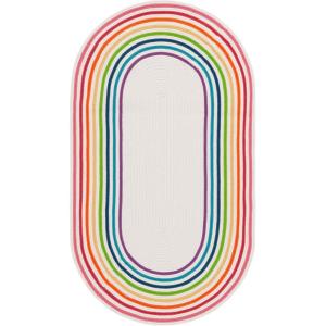 Safavieh Washable Rug Outdoor Braided Collection – 5′ x 8′ Oval, Ivory & Rainbow, Handmade & Reversible, Non-Shedding & Easy to Clean, Ideal for Patio, Backyard, Mudroom (BRD326A)(Ivory/Rainbow)