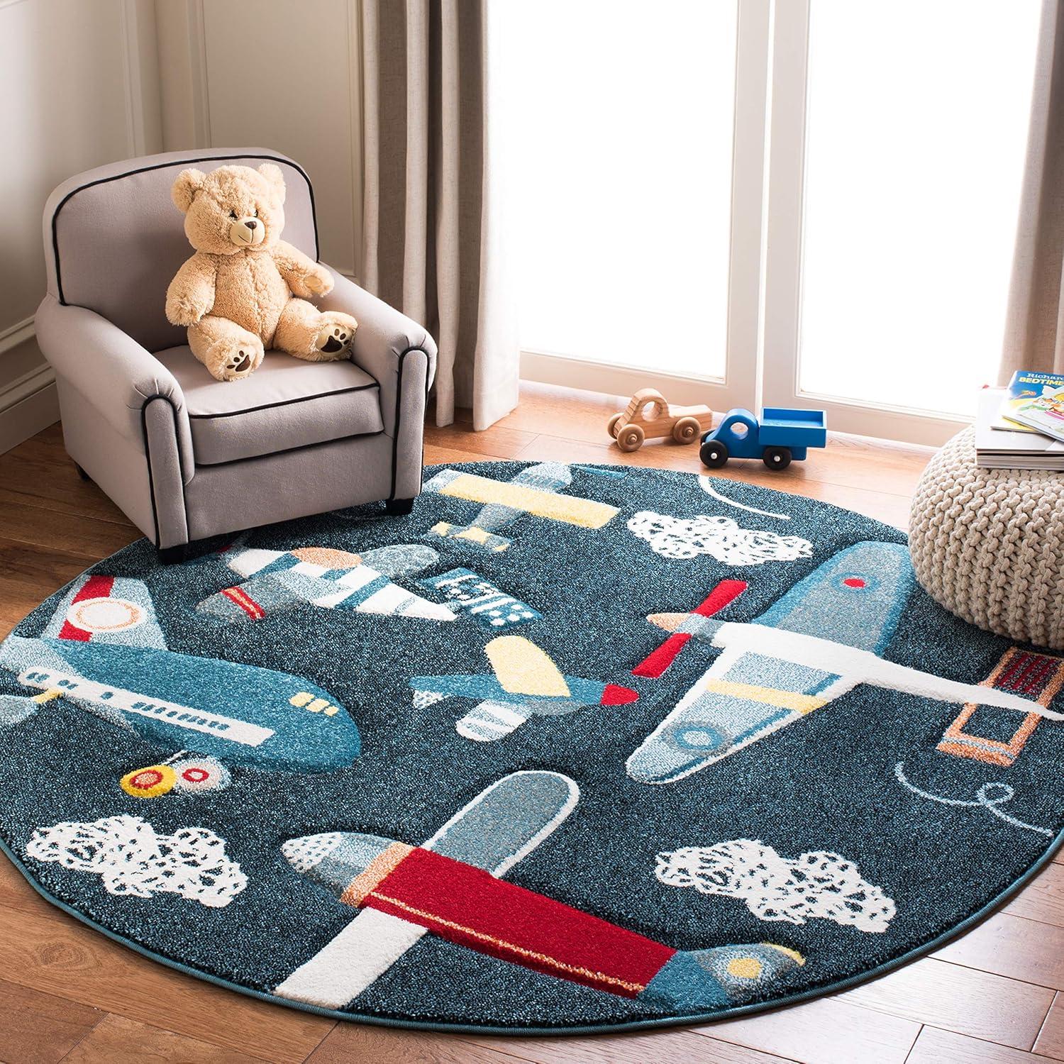 image:imageSAFAVIEH Carousel Kids Collection Accent Rug 4 x 6 Ivory amp Blue NonShedding amp Easy Care Ideal for High Traffic Areas for Boys amp Girls in Playroom Nursery Bedroom CRK167ANavyIvory