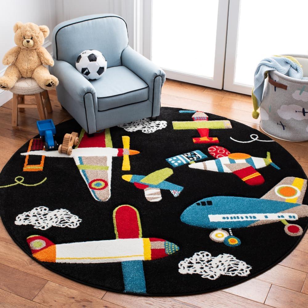 image:imageSAFAVIEH Carousel Kids Collection Accent Rug 4 x 6 Ivory amp Blue NonShedding amp Easy Care Ideal for High Traffic Areas for Boys amp Girls in Playroom Nursery Bedroom CRK167ABlackIvory