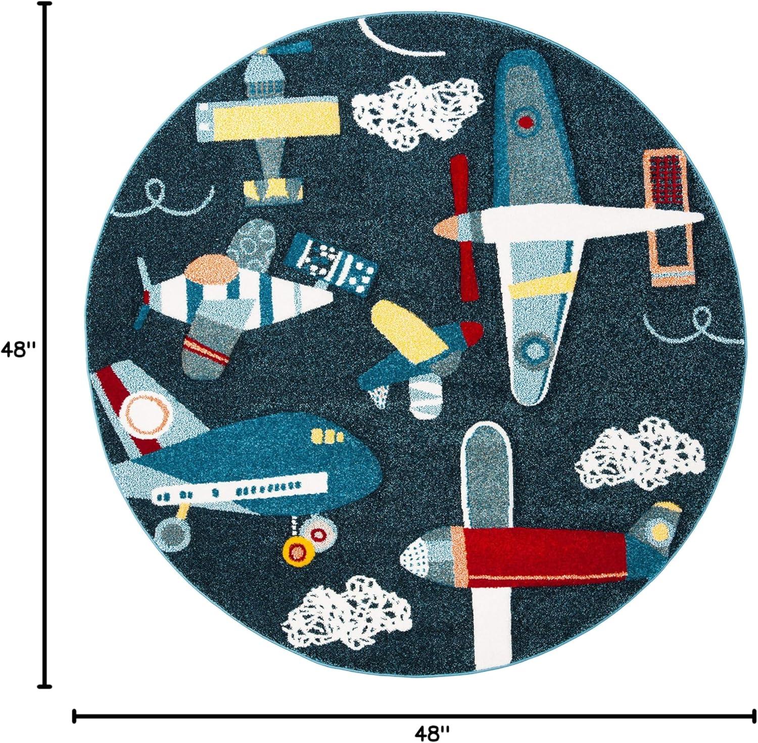 image:imageSAFAVIEH Carousel Kids Collection Accent Rug 4 x 6 Ivory amp Blue NonShedding amp Easy Care Ideal for High Traffic Areas for Boys amp Girls in Playroom Nursery Bedroom CRK167ANavyIvory