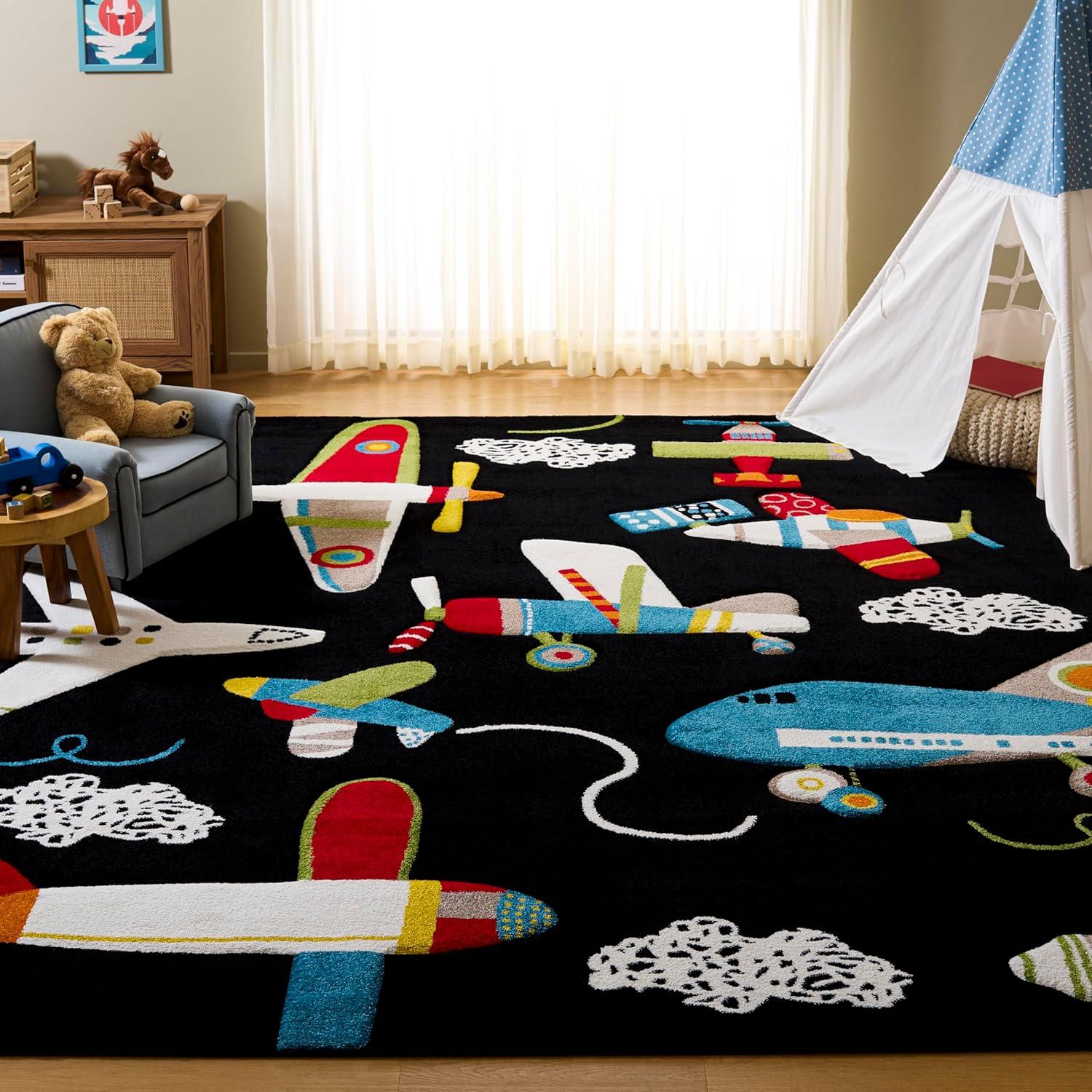 image:imageSAFAVIEH Carousel Kids Collection Accent Rug 4 x 6 Ivory amp Blue NonShedding amp Easy Care Ideal for High Traffic Areas for Boys amp Girls in Playroom Nursery Bedroom CRK167ABlackIvory