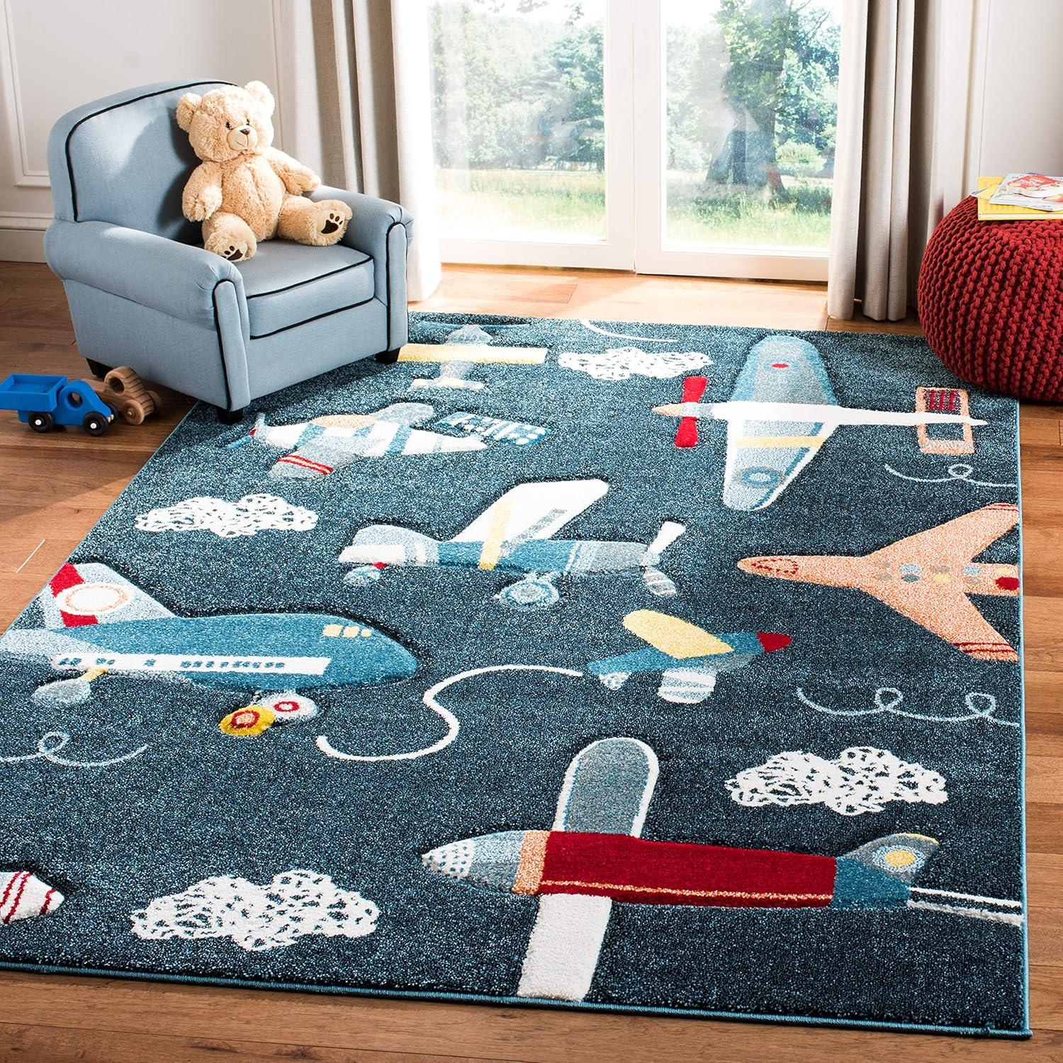 image:imageSAFAVIEH Carousel Kids Collection Accent Rug 4 x 6 Ivory amp Blue NonShedding amp Easy Care Ideal for High Traffic Areas for Boys amp Girls in Playroom Nursery Bedroom CRK167ANavyIvory
