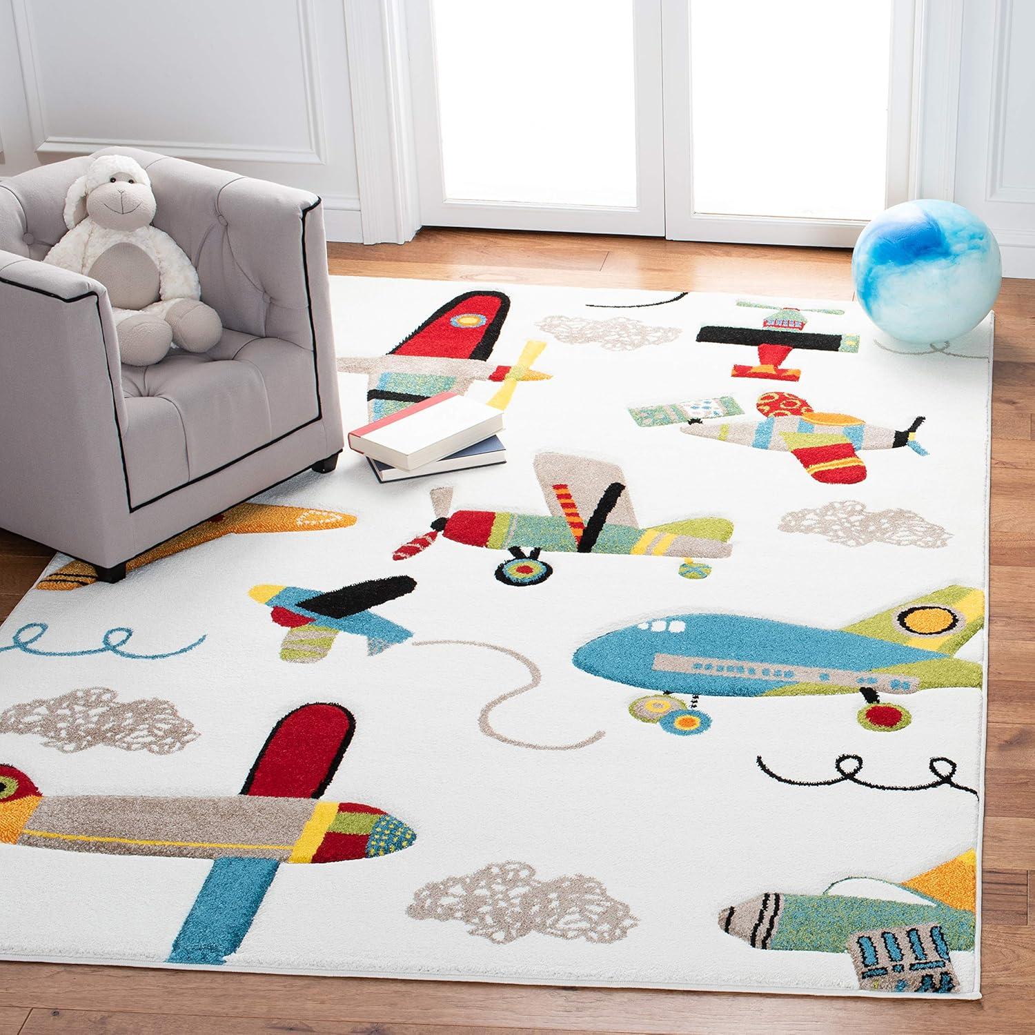 image:imageSAFAVIEH Carousel Kids Collection Accent Rug 4 x 6 Ivory amp Blue NonShedding amp Easy Care Ideal for High Traffic Areas for Boys amp Girls in Playroom Nursery Bedroom CRK167AIvoryBlue