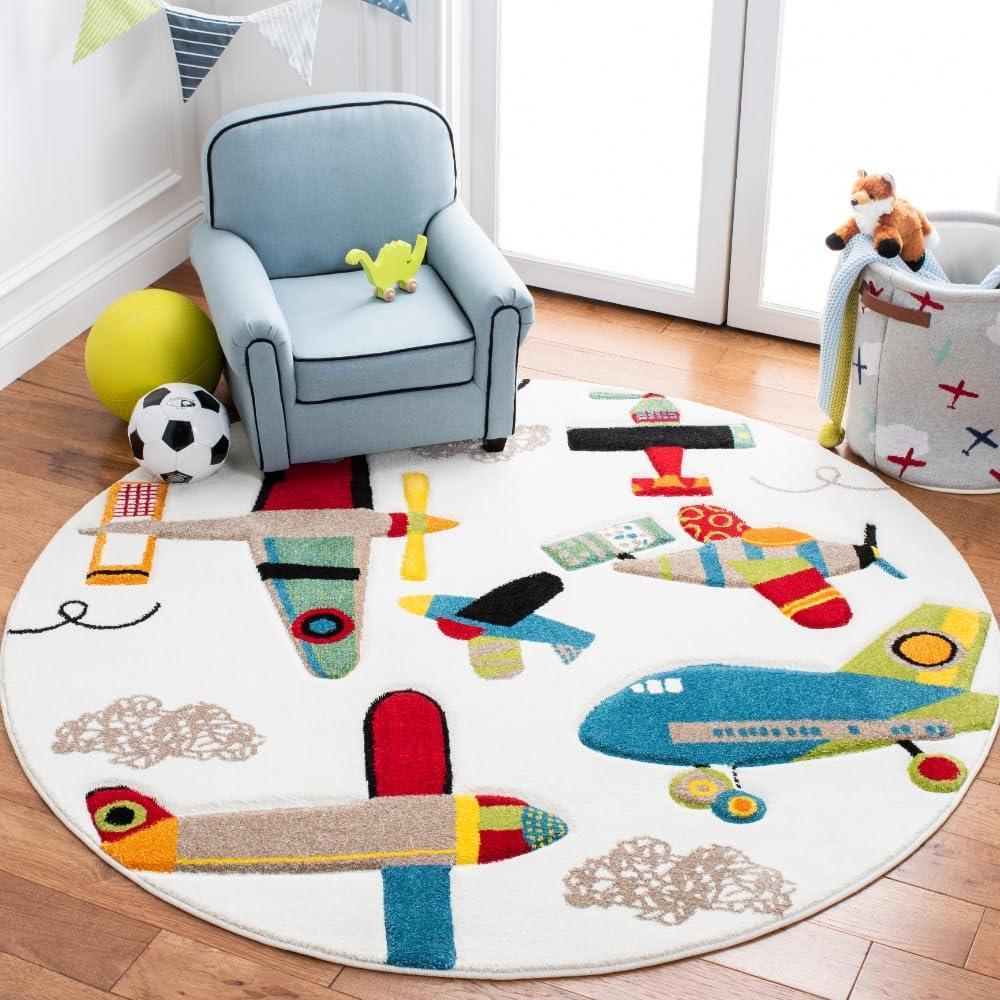 image:imageSAFAVIEH Carousel Kids Collection Accent Rug 4 x 6 Ivory amp Blue NonShedding amp Easy Care Ideal for High Traffic Areas for Boys amp Girls in Playroom Nursery Bedroom CRK167AIvoryBlue