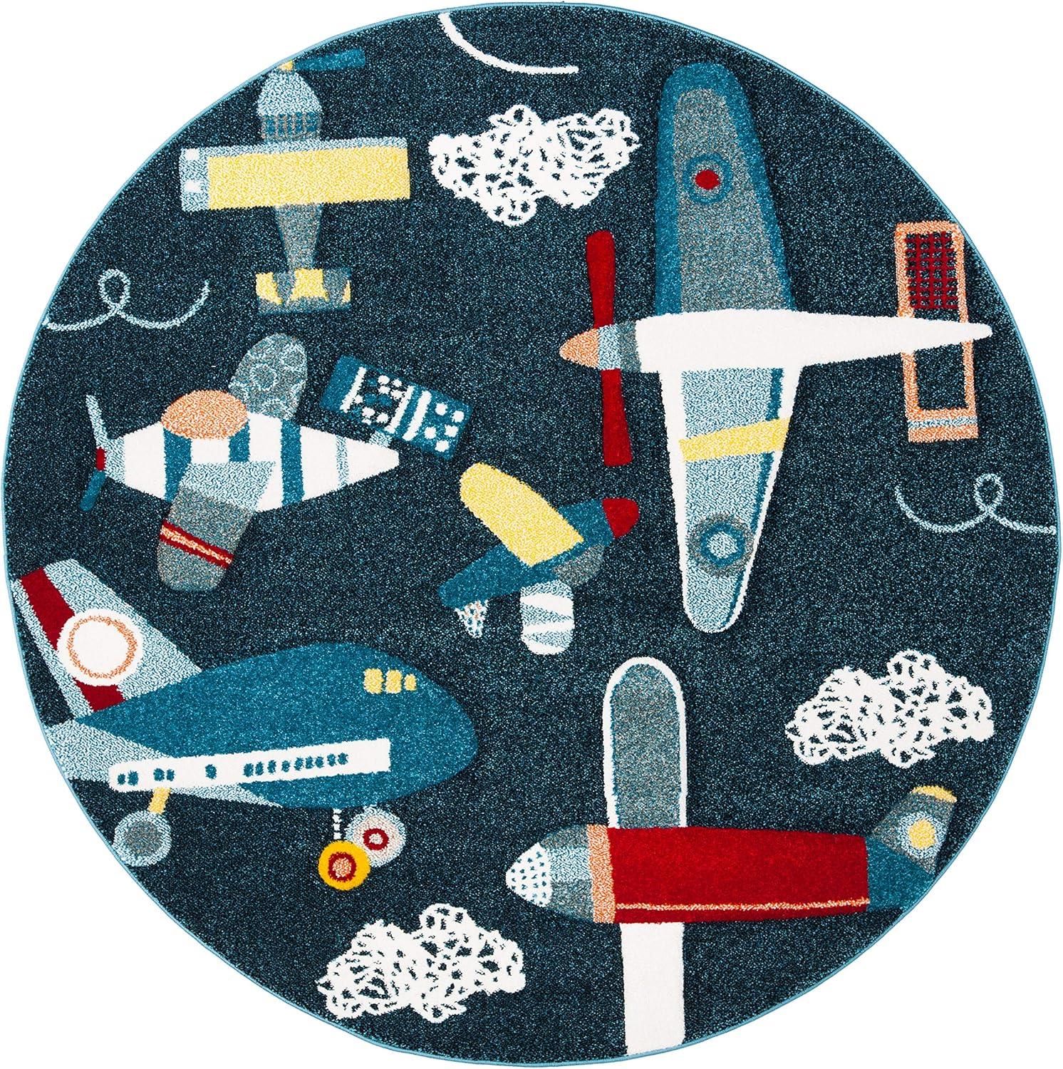 image:imageSAFAVIEH Carousel Kids Collection Accent Rug 4 x 6 Ivory amp Blue NonShedding amp Easy Care Ideal for High Traffic Areas for Boys amp Girls in Playroom Nursery Bedroom CRK167ANavyIvory