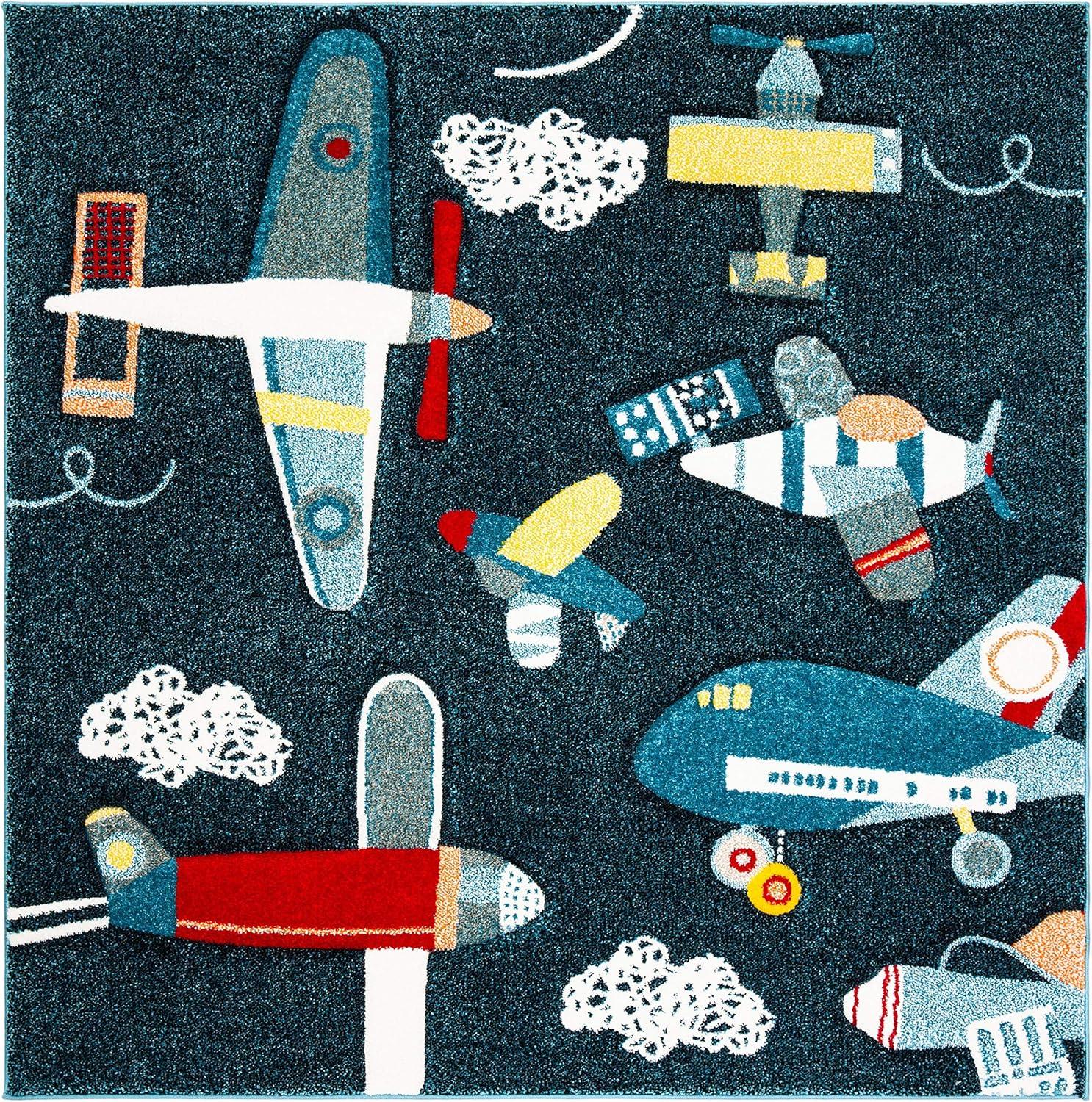 image:imageSAFAVIEH Carousel Kids Collection Accent Rug 4 x 6 Ivory amp Blue NonShedding amp Easy Care Ideal for High Traffic Areas for Boys amp Girls in Playroom Nursery Bedroom CRK167ANavyIvory