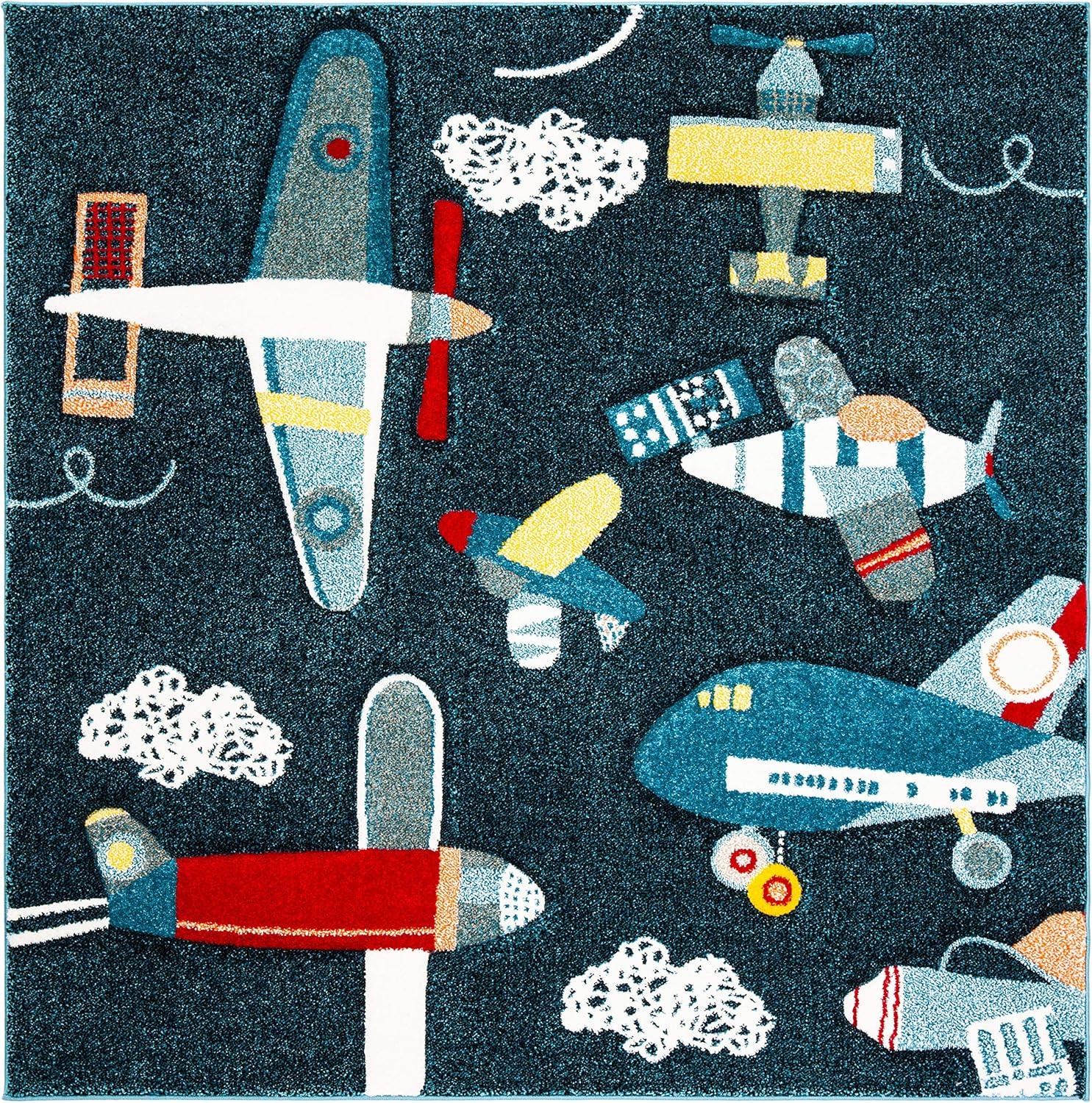 image:imageSAFAVIEH Carousel Kids Collection Accent Rug 4 x 6 Ivory amp Blue NonShedding amp Easy Care Ideal for High Traffic Areas for Boys amp Girls in Playroom Nursery Bedroom CRK167ANavyIvory