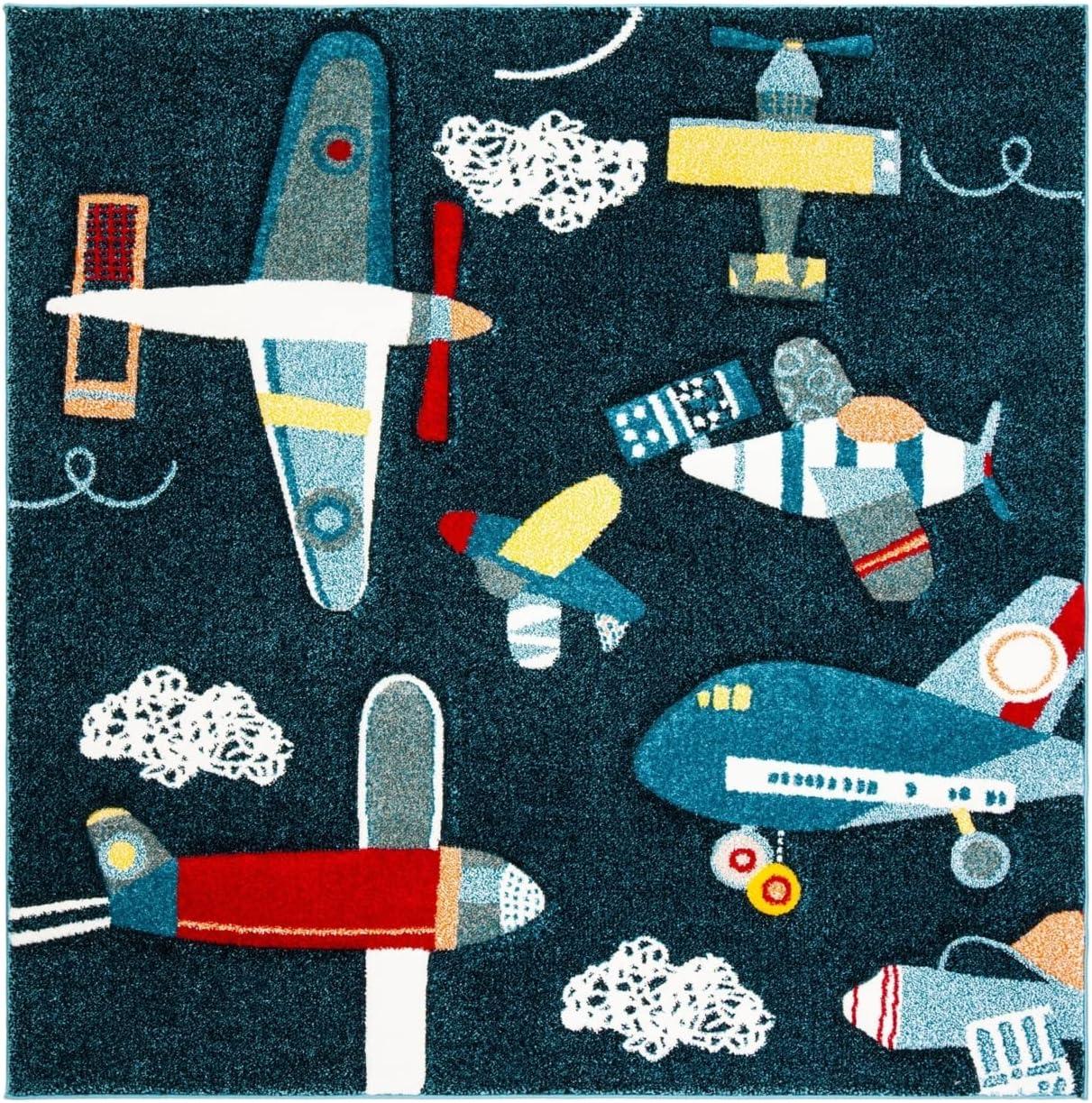 image:imageSAFAVIEH Carousel Kids Collection Accent Rug 4 x 6 Ivory amp Blue NonShedding amp Easy Care Ideal for High Traffic Areas for Boys amp Girls in Playroom Nursery Bedroom CRK167ANavyIvory