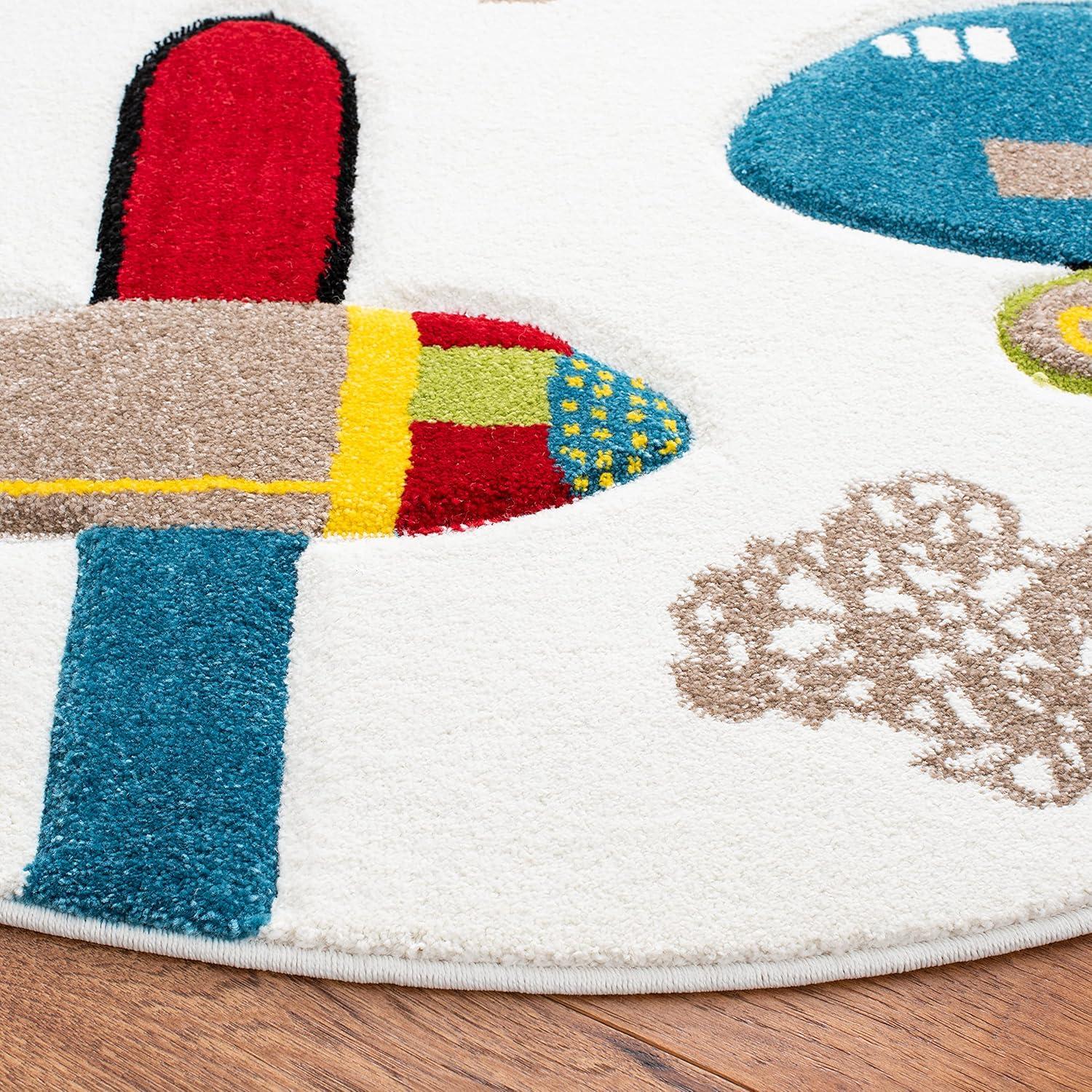 image:imageSAFAVIEH Carousel Kids Collection Accent Rug 4 x 6 Ivory amp Blue NonShedding amp Easy Care Ideal for High Traffic Areas for Boys amp Girls in Playroom Nursery Bedroom CRK167AIvoryBlue