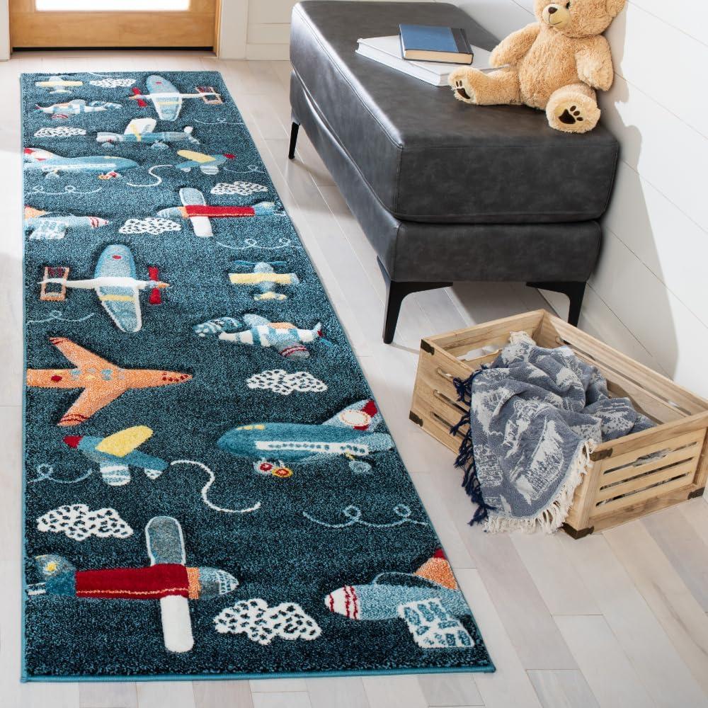 image:imageSAFAVIEH Carousel Kids Collection Accent Rug 4 x 6 Ivory amp Blue NonShedding amp Easy Care Ideal for High Traffic Areas for Boys amp Girls in Playroom Nursery Bedroom CRK167ANavyIvory