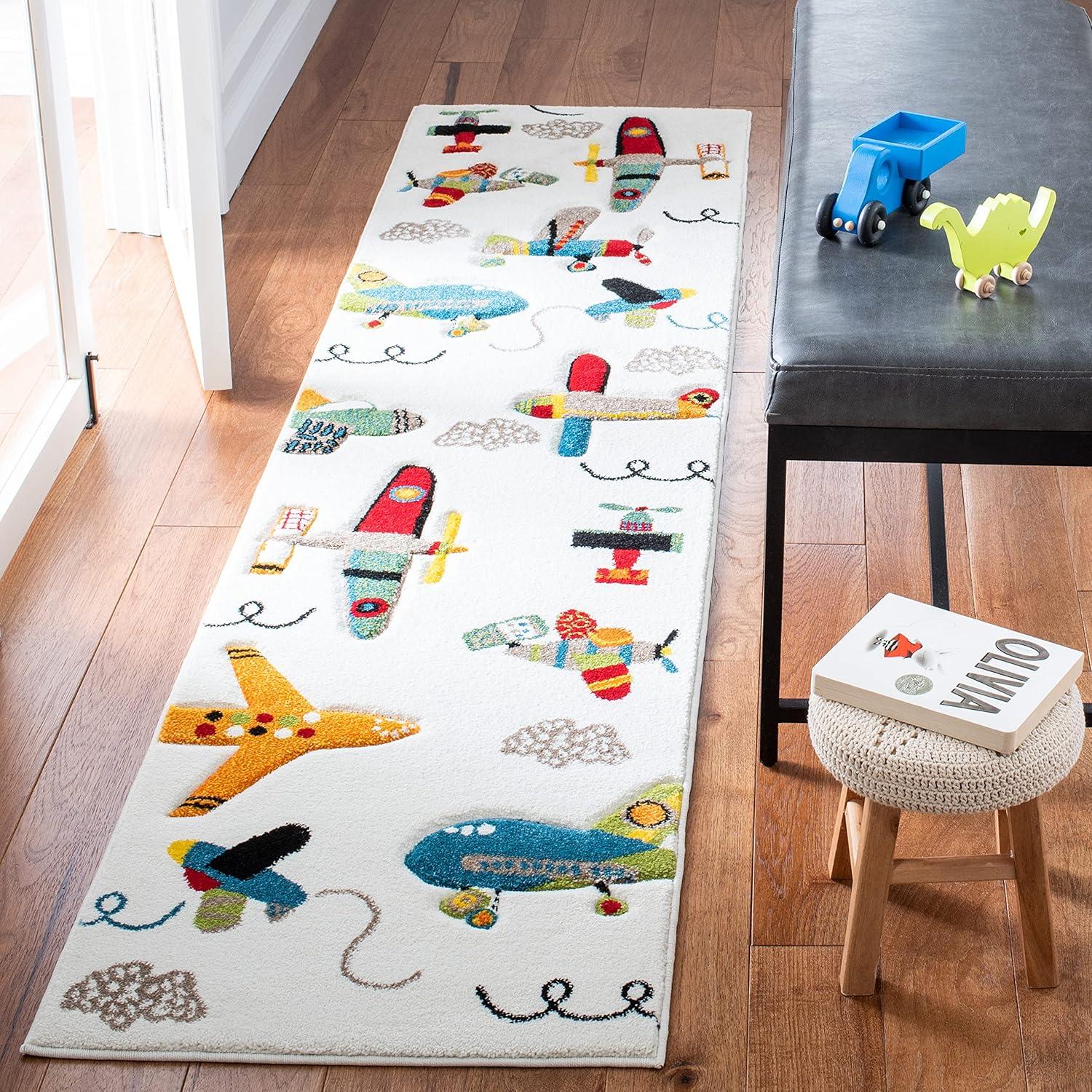 image:imageSAFAVIEH Carousel Kids Collection Accent Rug 4 x 6 Ivory amp Blue NonShedding amp Easy Care Ideal for High Traffic Areas for Boys amp Girls in Playroom Nursery Bedroom CRK167AIvoryBlue