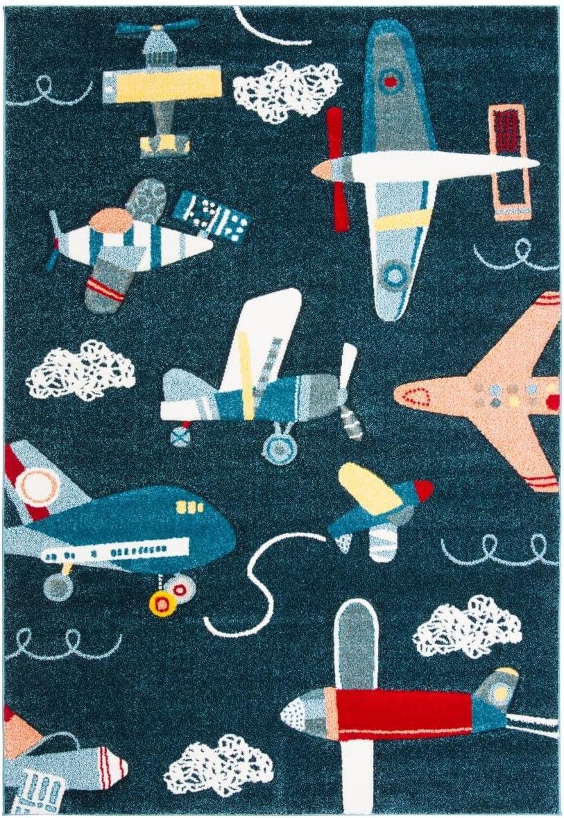 image:imageSAFAVIEH Carousel Kids Collection Accent Rug 4 x 6 Ivory amp Blue NonShedding amp Easy Care Ideal for High Traffic Areas for Boys amp Girls in Playroom Nursery Bedroom CRK167ANavyIvory