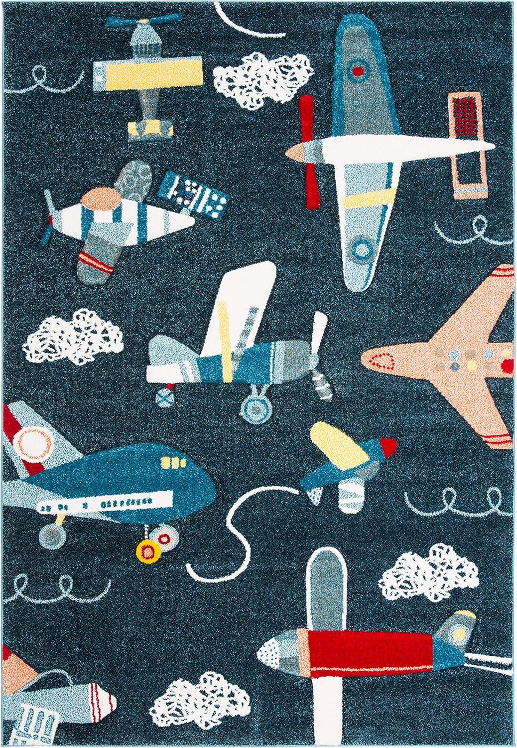 image:imageSAFAVIEH Carousel Kids Collection Accent Rug 4 x 6 Ivory amp Blue NonShedding amp Easy Care Ideal for High Traffic Areas for Boys amp Girls in Playroom Nursery Bedroom CRK167ANavyIvory