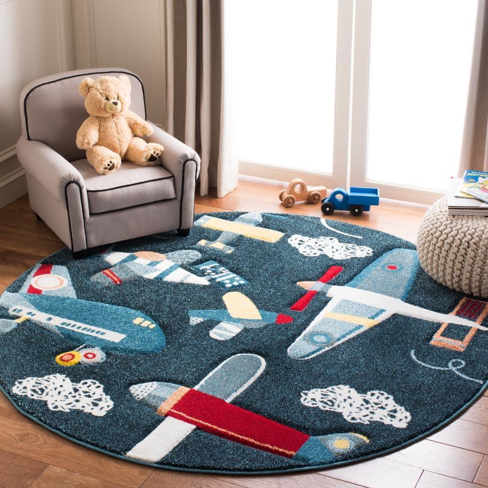 image:imageSAFAVIEH Carousel Kids Collection Accent Rug 4 x 6 Ivory amp Blue NonShedding amp Easy Care Ideal for High Traffic Areas for Boys amp Girls in Playroom Nursery Bedroom CRK167ANavyIvory