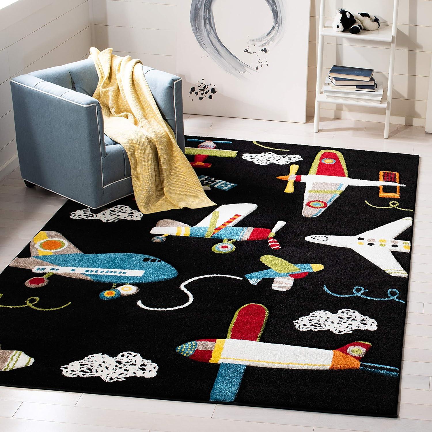 image:imageSAFAVIEH Carousel Kids Collection Accent Rug 4 x 6 Ivory amp Blue NonShedding amp Easy Care Ideal for High Traffic Areas for Boys amp Girls in Playroom Nursery Bedroom CRK167ABlackIvory