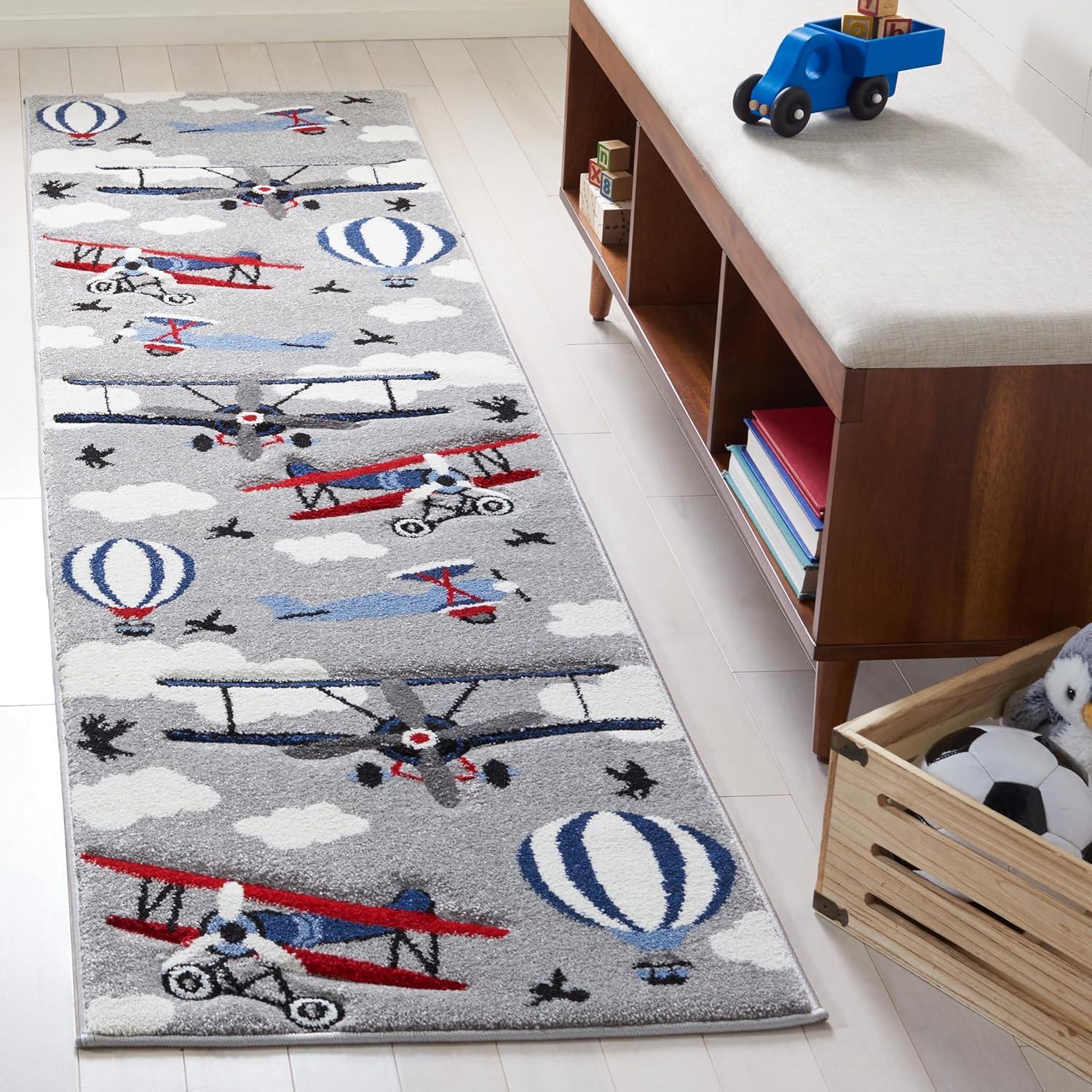image:imageSAFAVIEH Carousel Kids Collection Area Rug 53 x 76 Light Grey amp Red NonShedding amp Easy Care Ideal for High Traffic Areas for Boys amp Girls in Playroom Nursery Bedroom CRK137FLight GreyRed