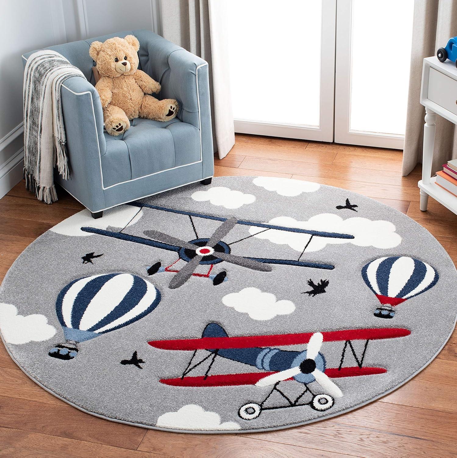 image:imageSAFAVIEH Carousel Kids Collection Area Rug 53 x 76 Light Grey amp Red NonShedding amp Easy Care Ideal for High Traffic Areas for Boys amp Girls in Playroom Nursery Bedroom CRK137FLight GreyRed
