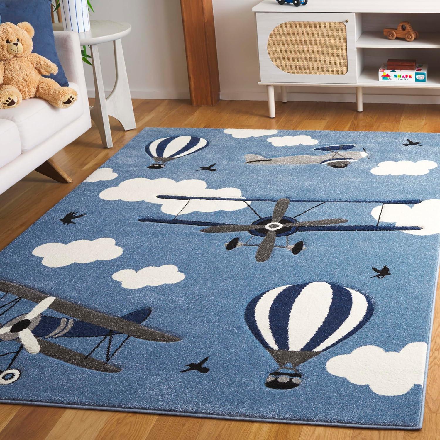 image:imageSAFAVIEH Carousel Kids Collection Area Rug 53 x 76 Light Grey amp Red NonShedding amp Easy Care Ideal for High Traffic Areas for Boys amp Girls in Playroom Nursery Bedroom CRK137FBlueIvory