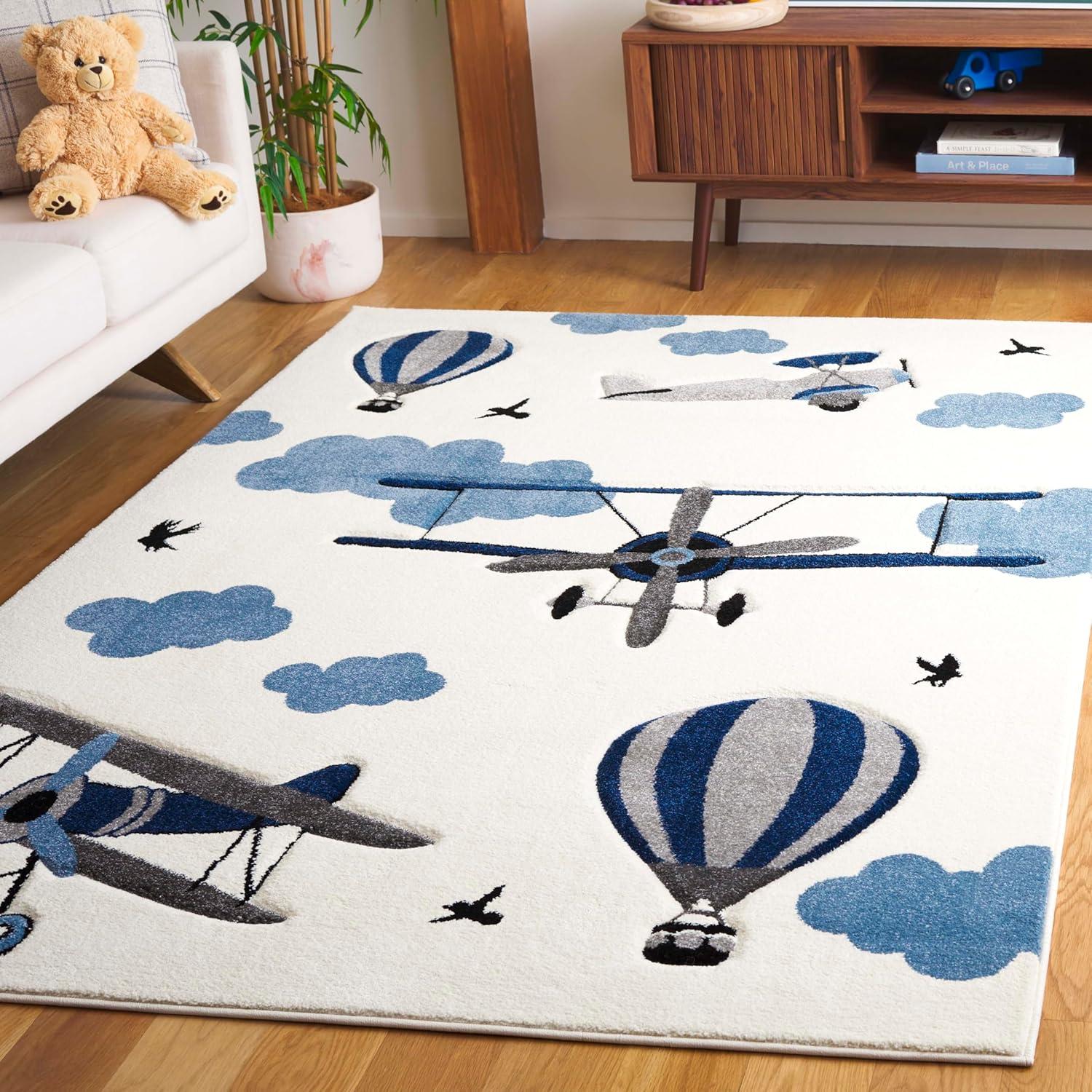 image:imageSAFAVIEH Carousel Kids Collection Area Rug 53 x 76 Light Grey amp Red NonShedding amp Easy Care Ideal for High Traffic Areas for Boys amp Girls in Playroom Nursery Bedroom CRK137FIvoryBlue