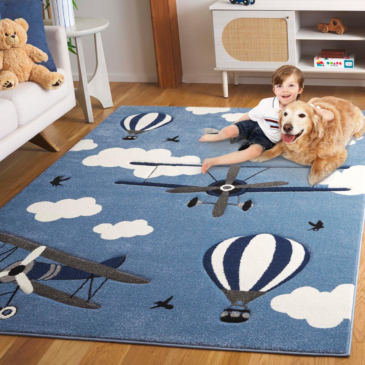 image:imageSAFAVIEH Carousel Kids Collection Area Rug 53 x 76 Light Grey amp Red NonShedding amp Easy Care Ideal for High Traffic Areas for Boys amp Girls in Playroom Nursery Bedroom CRK137FBlueIvory