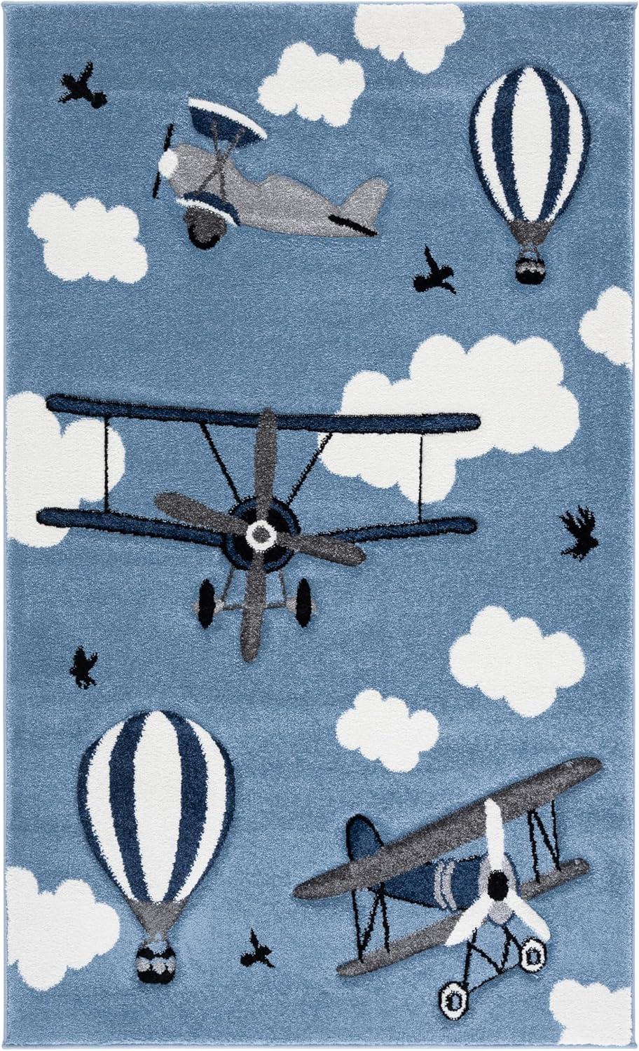 image:imageSAFAVIEH Carousel Kids Collection Area Rug 53 x 76 Light Grey amp Red NonShedding amp Easy Care Ideal for High Traffic Areas for Boys amp Girls in Playroom Nursery Bedroom CRK137FBlueIvory