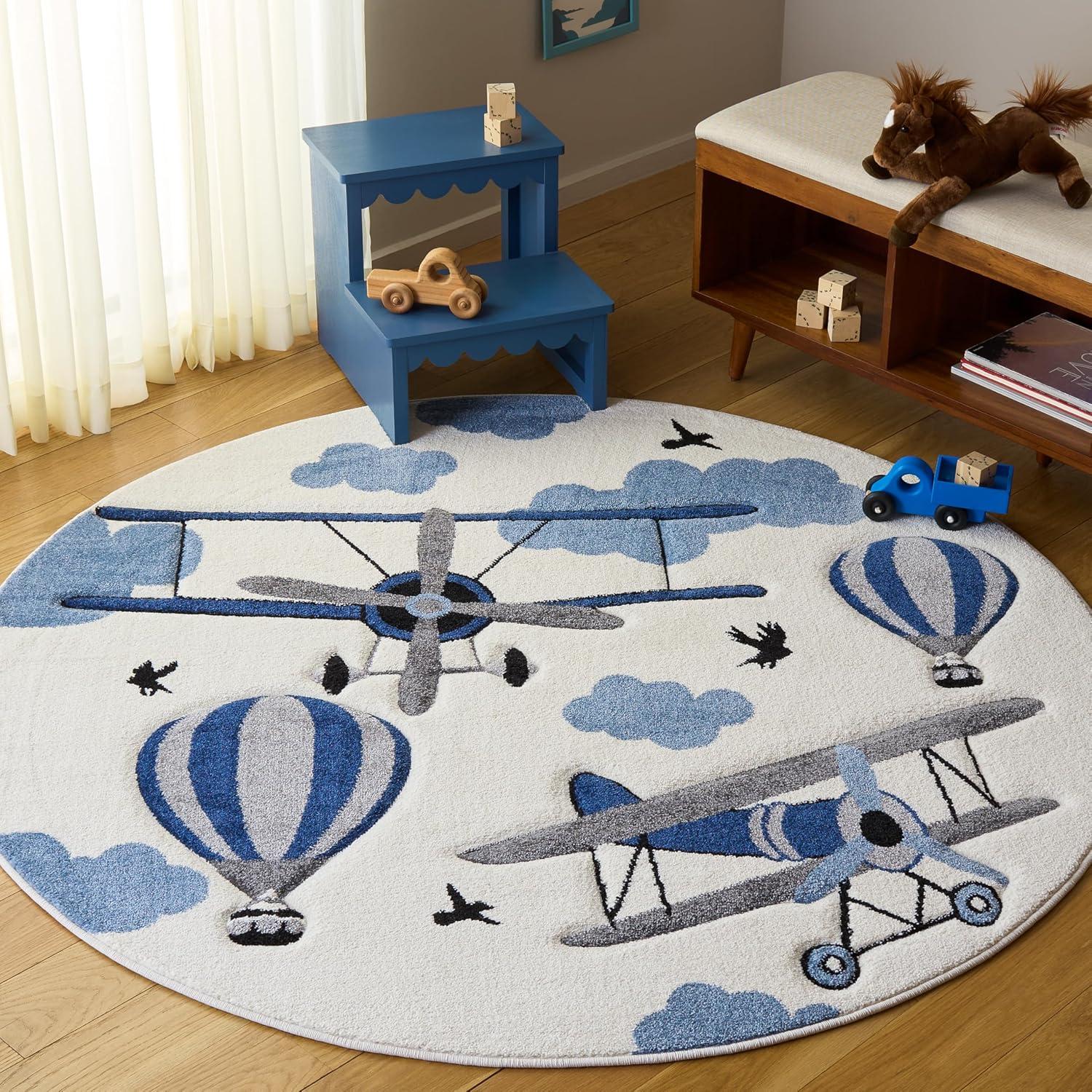 image:imageSAFAVIEH Carousel Kids Collection Area Rug 53 x 76 Light Grey amp Red NonShedding amp Easy Care Ideal for High Traffic Areas for Boys amp Girls in Playroom Nursery Bedroom CRK137FIvoryBlue