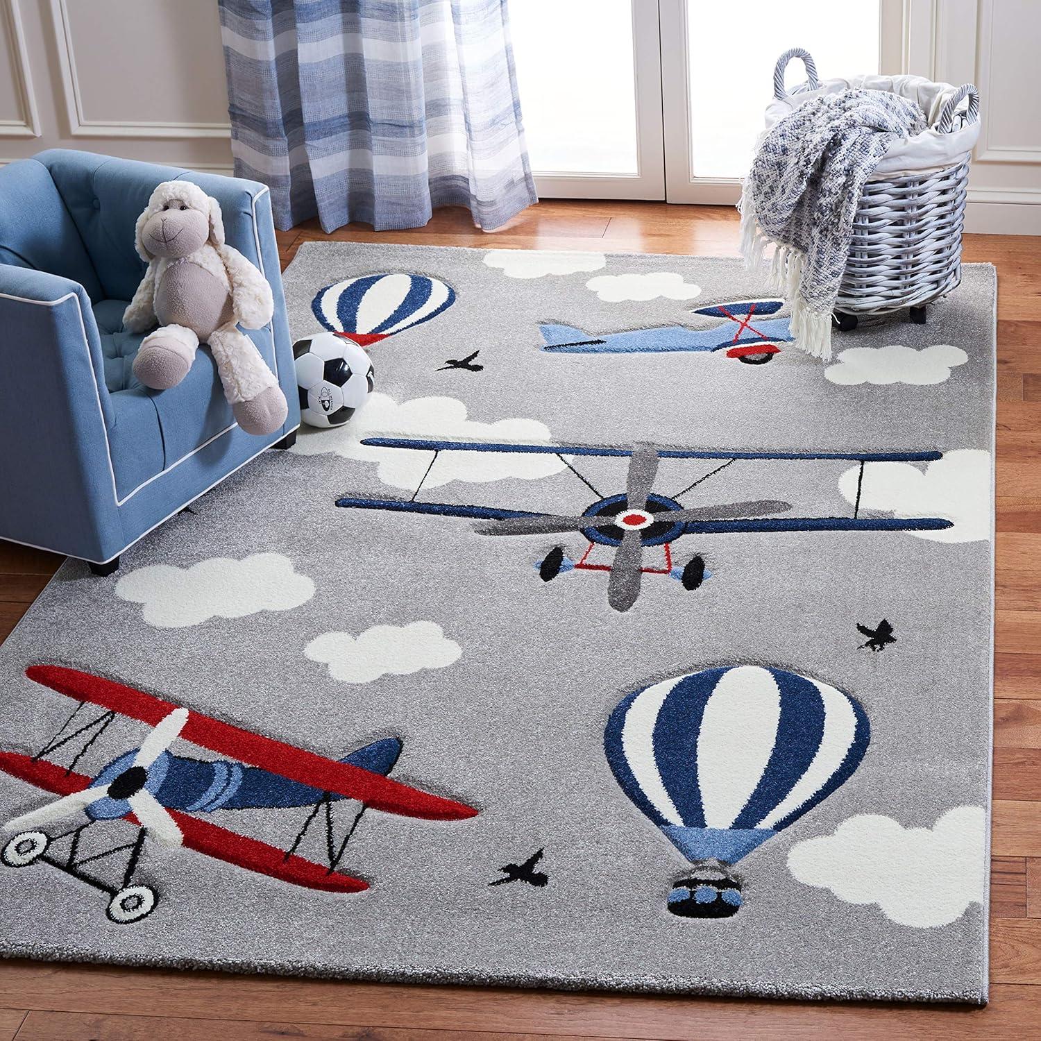 image:imageSAFAVIEH Carousel Kids Collection Area Rug 53 x 76 Light Grey amp Red NonShedding amp Easy Care Ideal for High Traffic Areas for Boys amp Girls in Playroom Nursery Bedroom CRK137FLight GreyRed