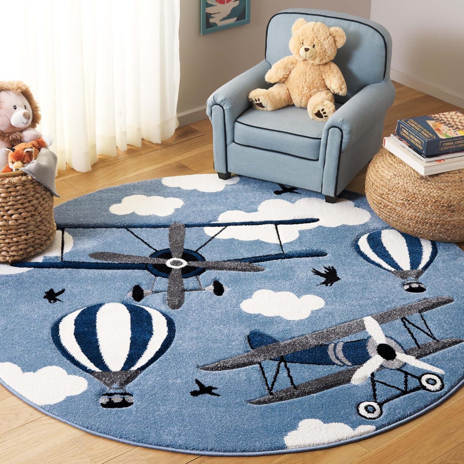 image:imageSAFAVIEH Carousel Kids Collection Area Rug 53 x 76 Light Grey amp Red NonShedding amp Easy Care Ideal for High Traffic Areas for Boys amp Girls in Playroom Nursery Bedroom CRK137FBlueIvory