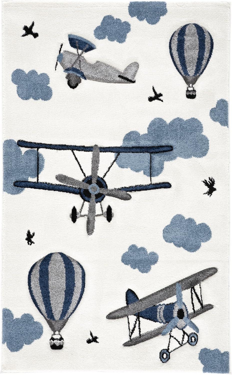 image:imageSAFAVIEH Carousel Kids Collection Area Rug 53 x 76 Light Grey amp Red NonShedding amp Easy Care Ideal for High Traffic Areas for Boys amp Girls in Playroom Nursery Bedroom CRK137FIvoryBlue