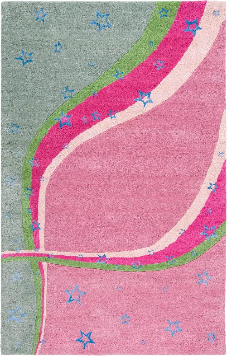 image:imageSAFAVIEH Kids Collection Accent Rug 3 x 5 Green amp Pink Handmade Stars Wool Ideal for High Traffic Areas in Entryway Living Room Bedroom SFK338AGreenPink