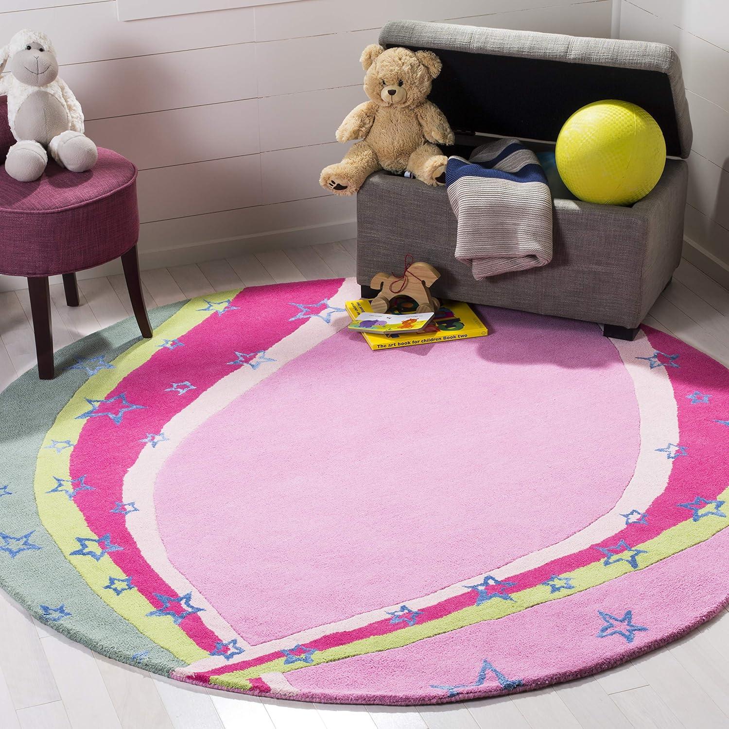 image:imageSAFAVIEH Kids Collection Accent Rug 3 x 5 Green amp Pink Handmade Stars Wool Ideal for High Traffic Areas in Entryway Living Room Bedroom SFK338AGreenPink