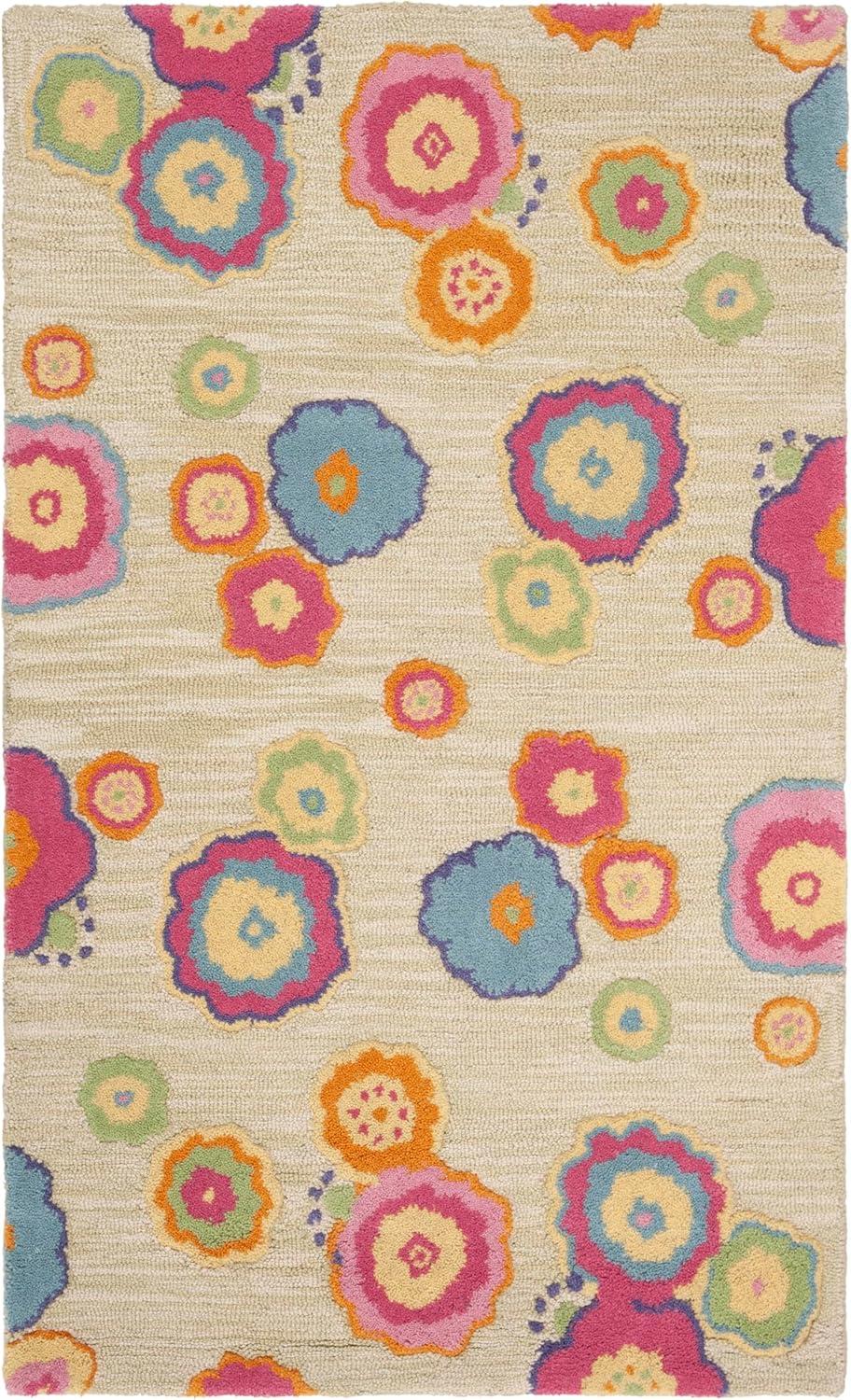 image:imageSAFAVIEH Kids Collection Accent Rug 3 x 5 Light Green amp Multi Handmade Floral Wool Ideal for High Traffic Areas in Entryway Living Room Bedroom SFK316ALight GreenMulti