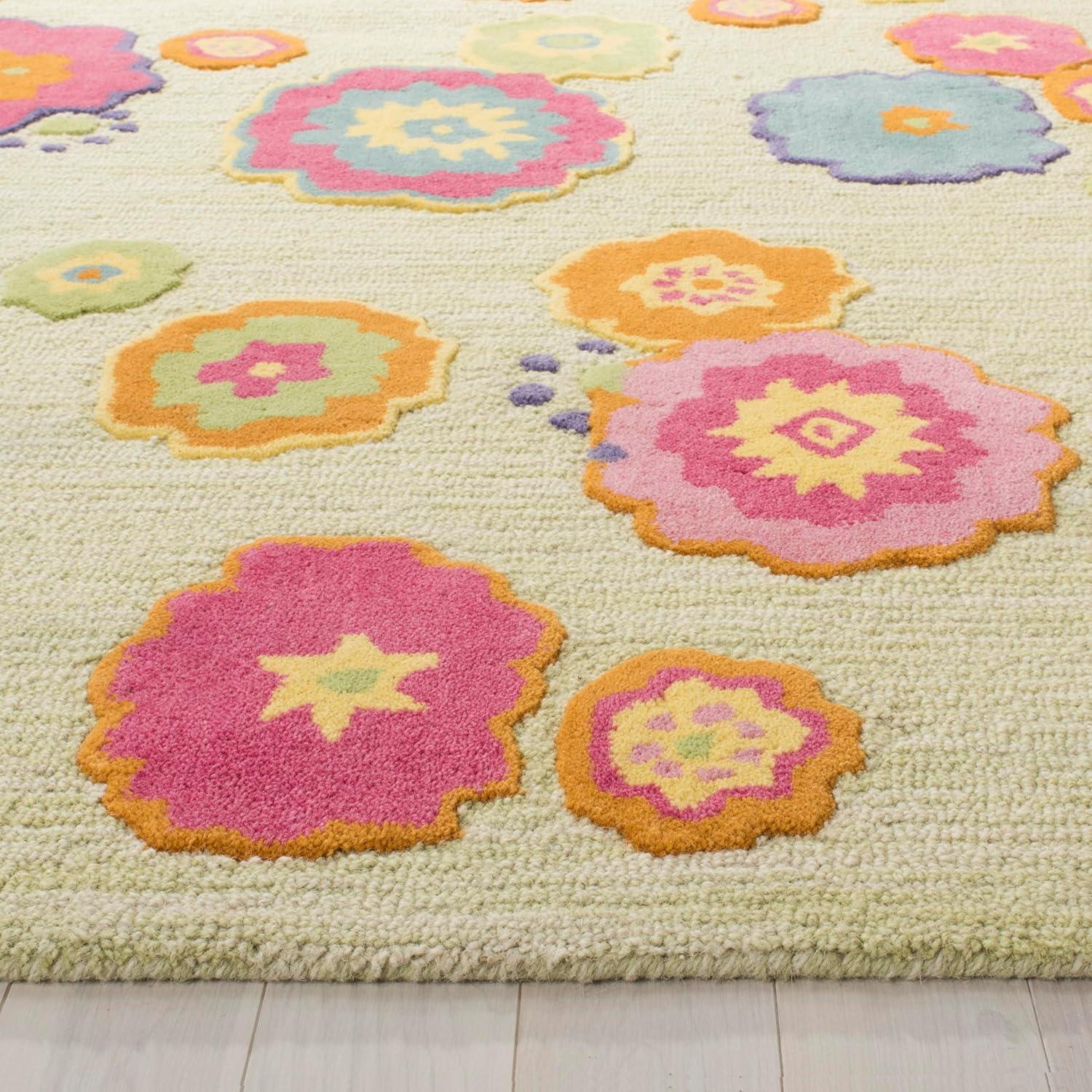 image:imageSAFAVIEH Kids Collection Accent Rug 3 x 5 Light Green amp Multi Handmade Floral Wool Ideal for High Traffic Areas in Entryway Living Room Bedroom SFK316ALight GreenMulti