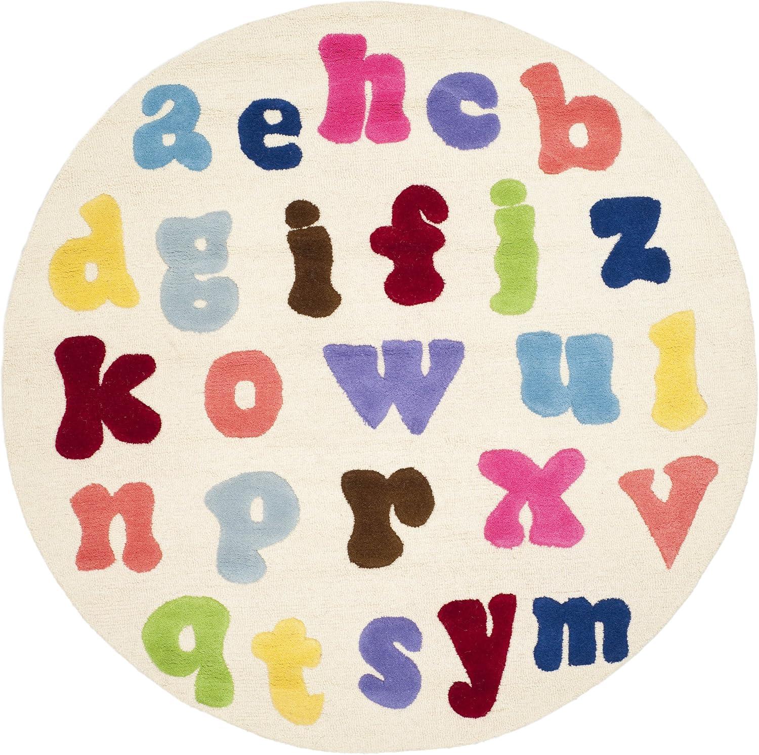 image:imageSAFAVIEH Kids Collection Area Rug 5 x 8 Ivory amp Multi Handmade Alphabet Letters Wool Ideal for High Traffic Areas in Living Room Bedroom SFK389AIvoryMulti