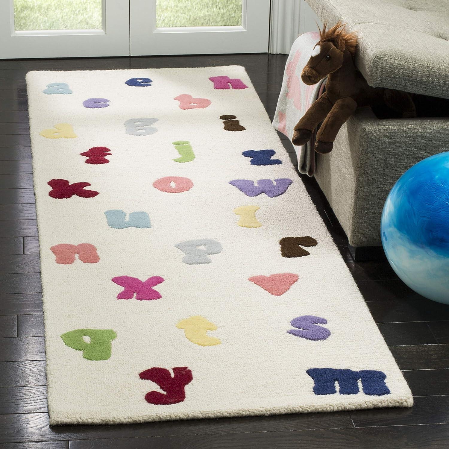image:imageSAFAVIEH Kids Collection Area Rug 5 x 8 Ivory amp Multi Handmade Alphabet Letters Wool Ideal for High Traffic Areas in Living Room Bedroom SFK389AIvoryMulti